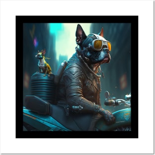 Cyberpunk Dog on a Motorcycle Posters and Art